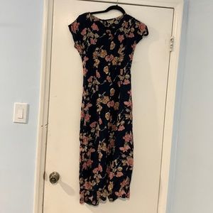 Floral navy dress with padded shoulders